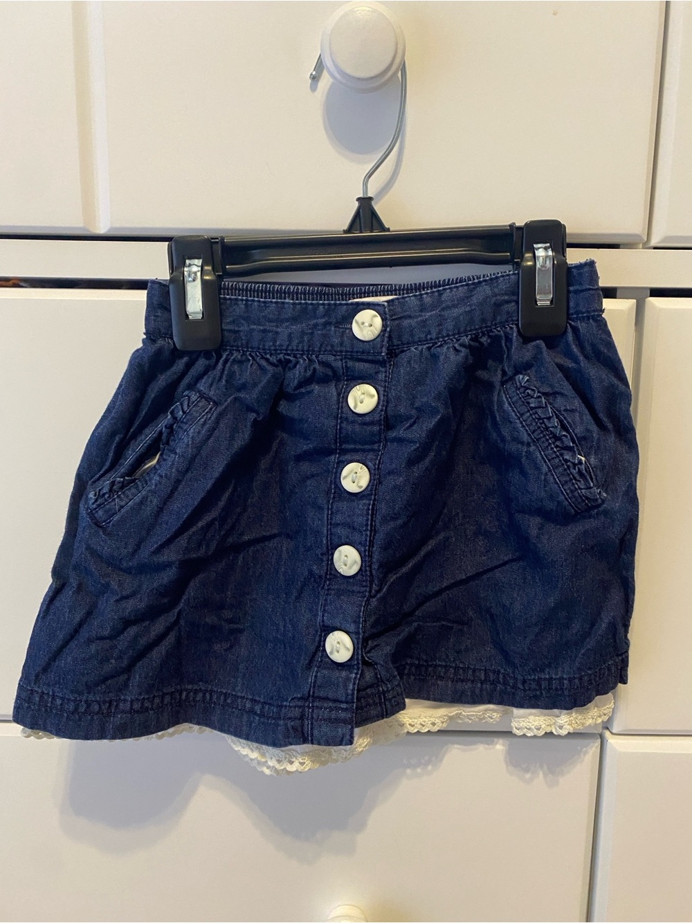 Old Navy Navy Denim Button-Front Girls Skirt with Lace Hem / Size 18-24m / GUC